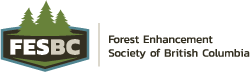 The Forest Enhancement Society of British Columbia FESBC logo with pine trees outlined in the logo in green and brown.